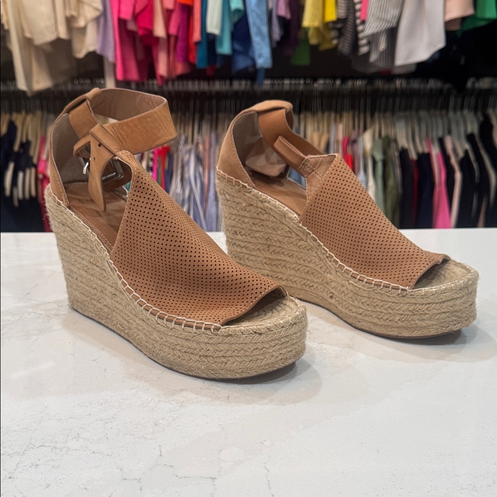 Marc Fisher Brown Peep-Toe Wedges